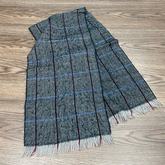 Grey Herringbone w/ Maroon & Blue Plaid Scarf - Picture 1 of 3